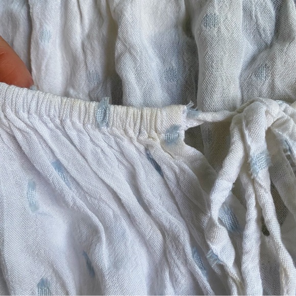 π REBELLION BOHO WHITE BLUE DOTTED STRING LONG SLEEVE LAYERED RAW HEM CROP TOP! - Picture 12 of 12